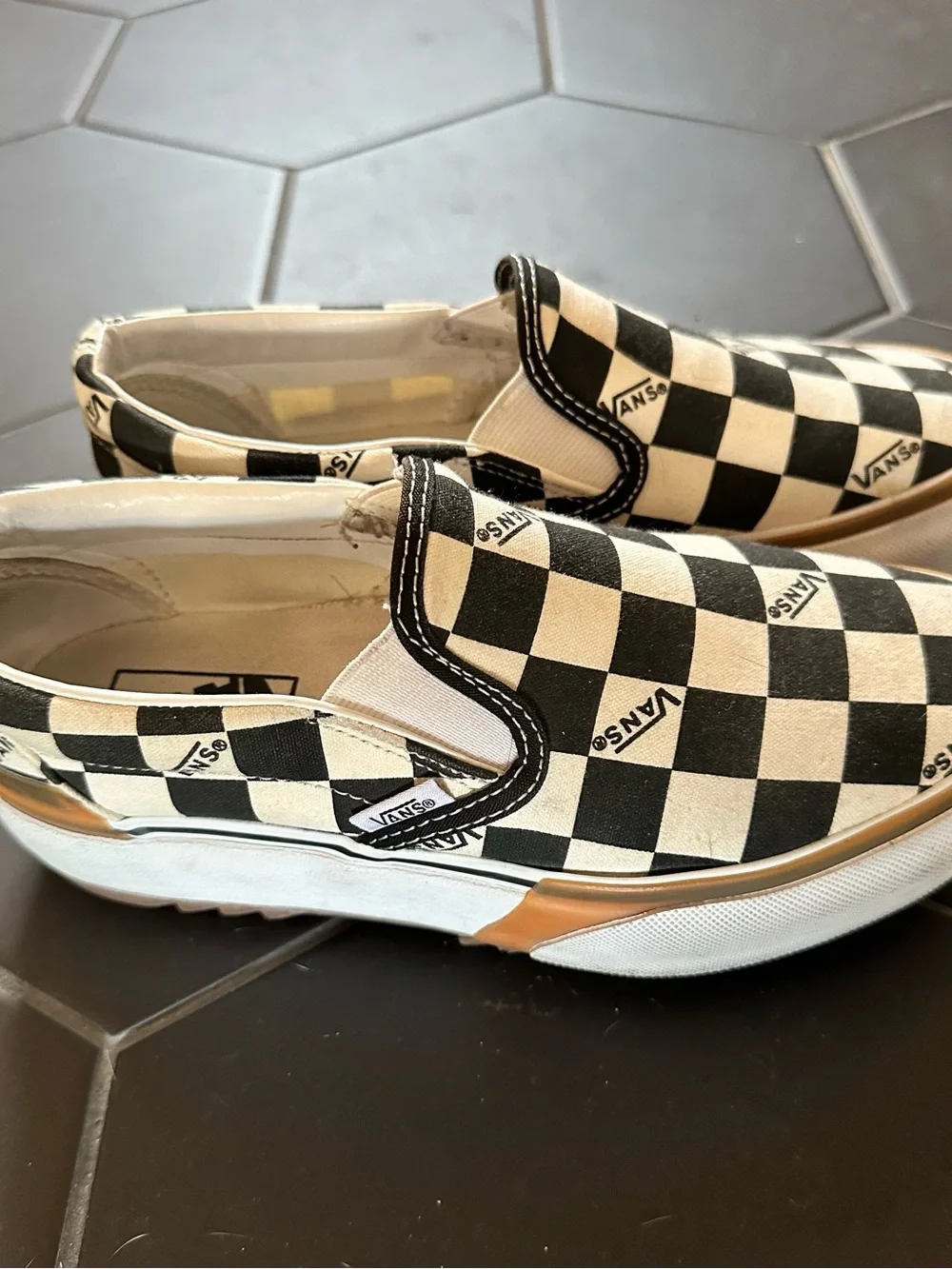 Vans Checkerboard Slip-On Sneakers Black and Cream - Picture 4 of 6